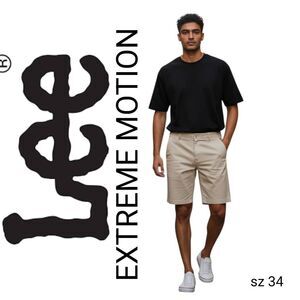 Lee Extreme Motion Comfortable Tan Khaki Flat Front Jean Shorts